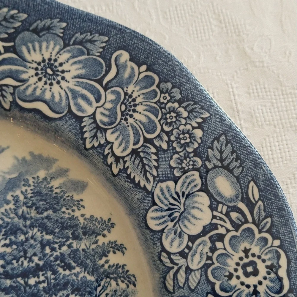 Vintage Liberty dependence Hall transferware ironstone blue and white 10